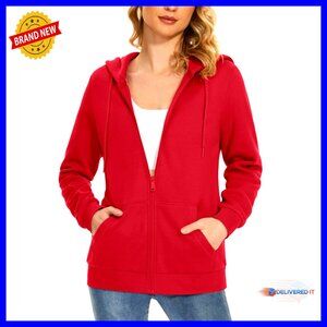 Fleece Lined Zip Up Hoodie with Pockets for Casual Wear and Workouts